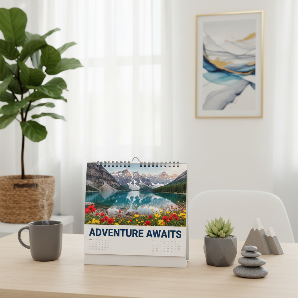 Calendario personalizado de sobremesa Adventure Awaits 2026 - Printoria
