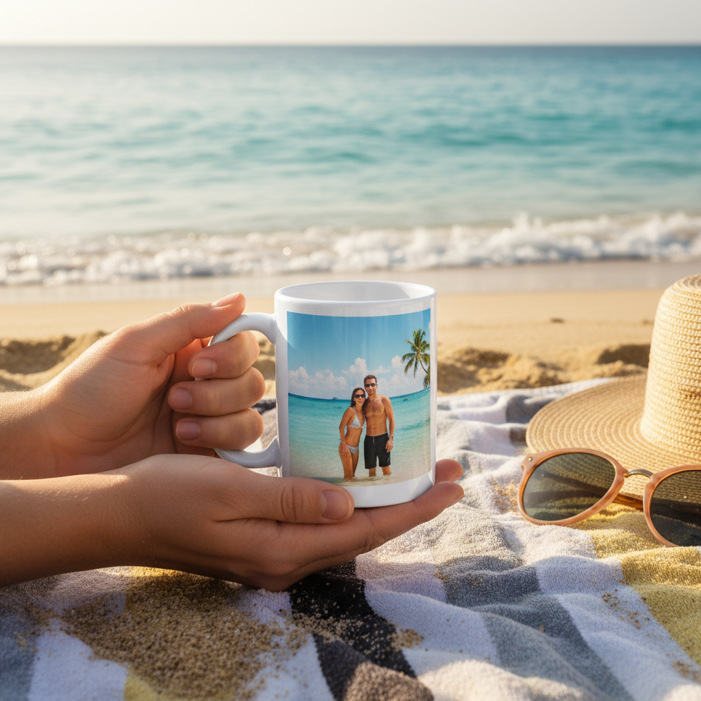 Taza personalizada impresa con playa vacaciones - Printoria