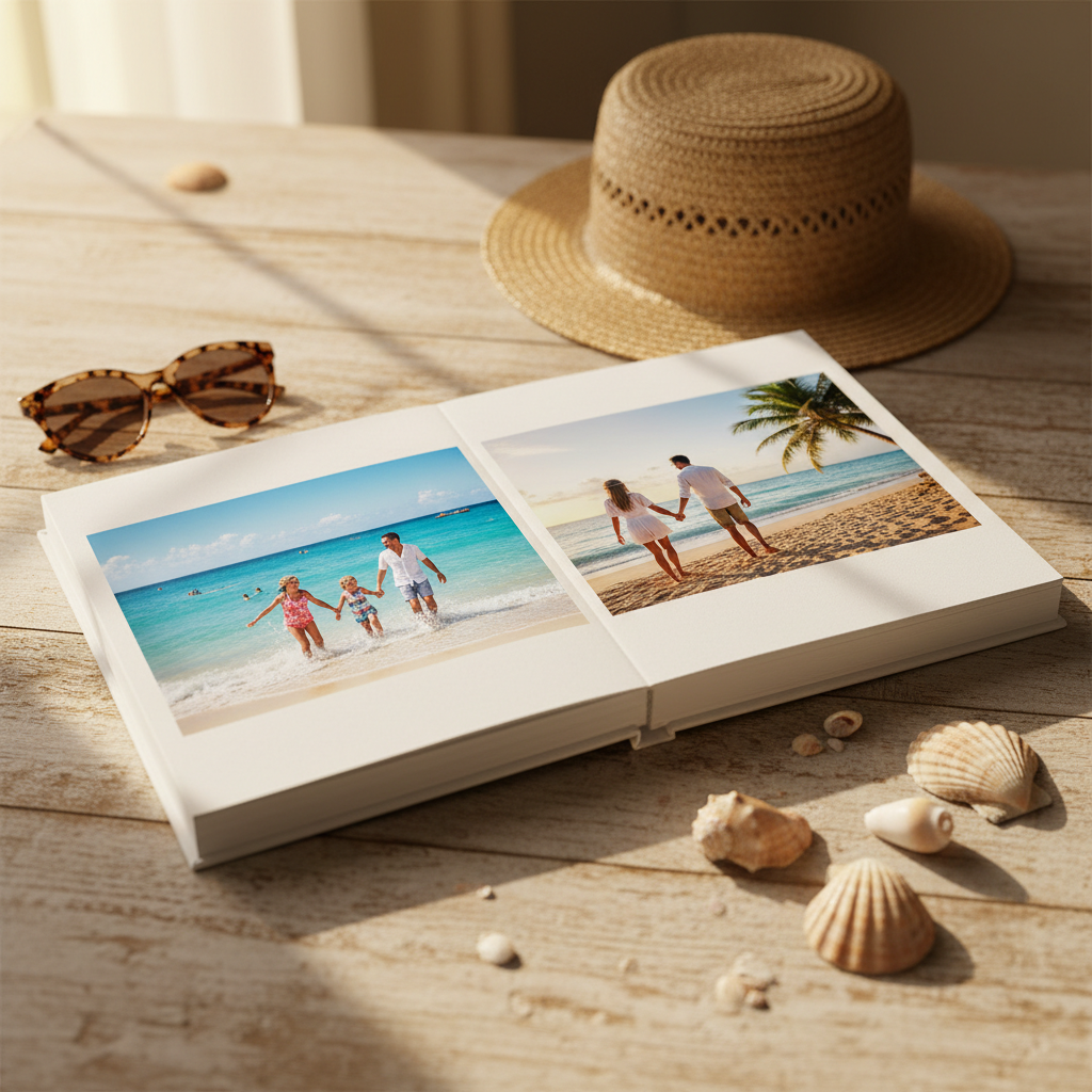 Álbum de fotos cuadrado 20x20 cm personalizado vacaciones playa - Printoria