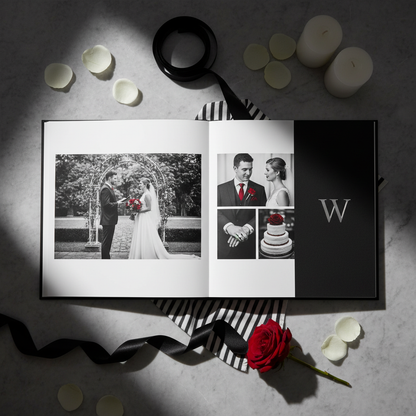 Álbum de fotos temático de boda Black & White personalizado apertura Layflat - Printoria