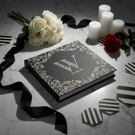 Álbum de fotos temático de boda Black & White personalizado portada cerrado - Printoria