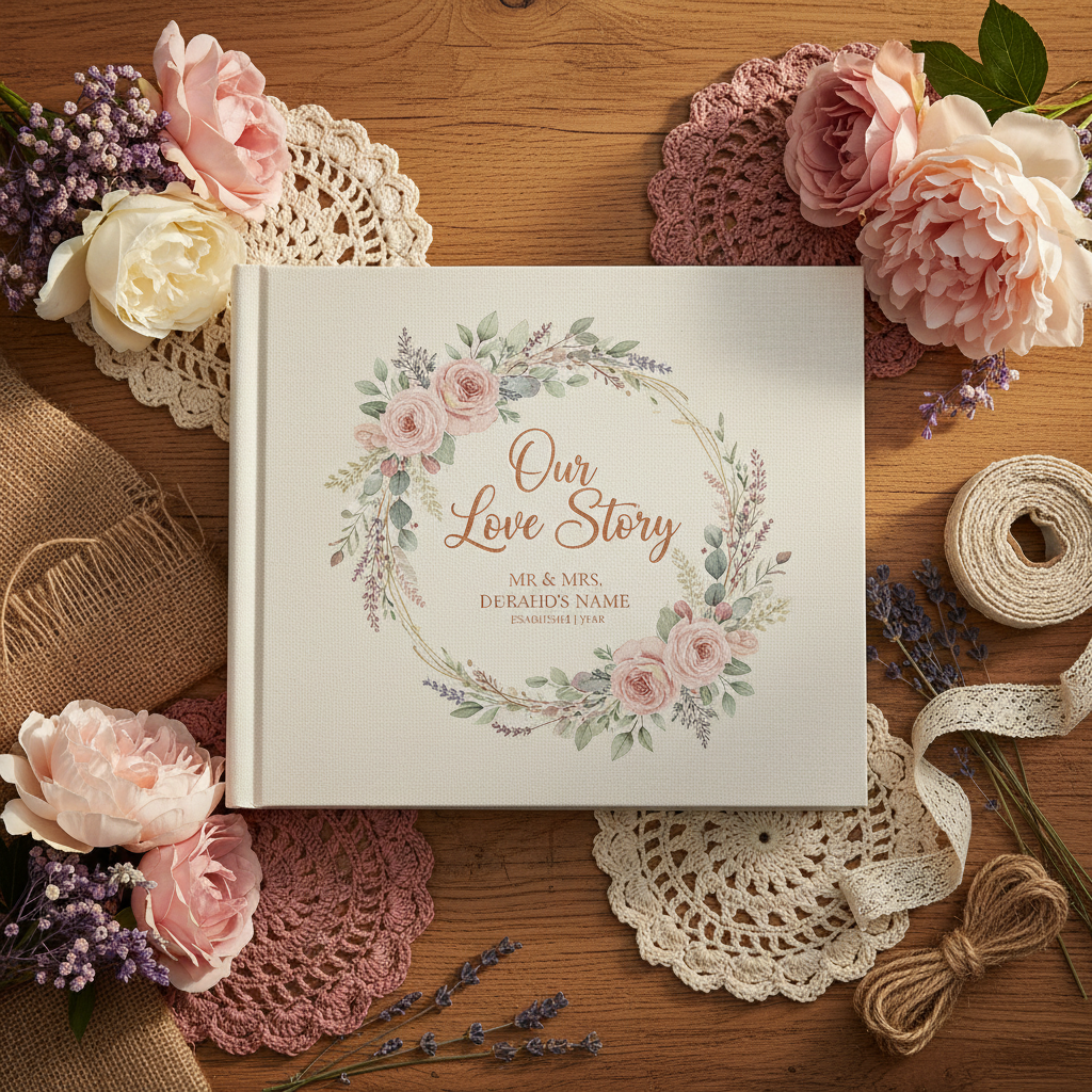 Álbum de fotos temático de boda Rustic personalizado portada cerrado - Printoria