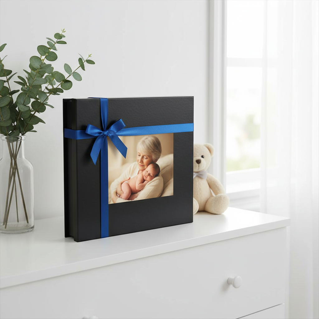 Caja regalo personalizada abuela bebé presentación plana - Printoria