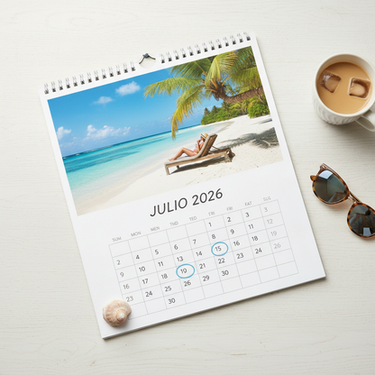 Calendario personalizado A3 apaisado de pared playa vacaciones - Printoria