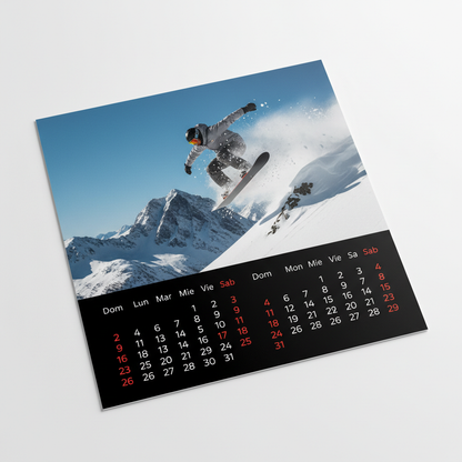 Calendario personalizado tipo ficha con fotos de snowboard - Printoria