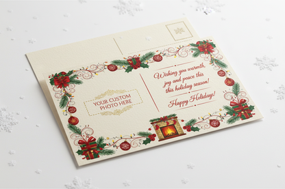 Postal de Navidad personalizada con diseño clásico navideño y decoración festiva - Printoria