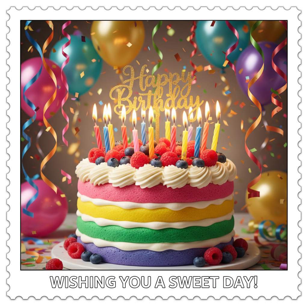 Postal personalizada cumpleaños con tarta celebración - Printoria