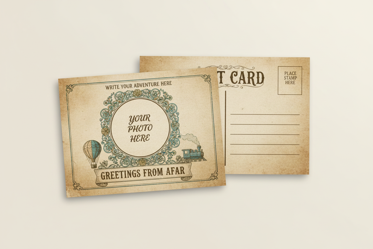 Postal vintage personalizada con diseño retro y espacio para foto y mensaje - Printoria