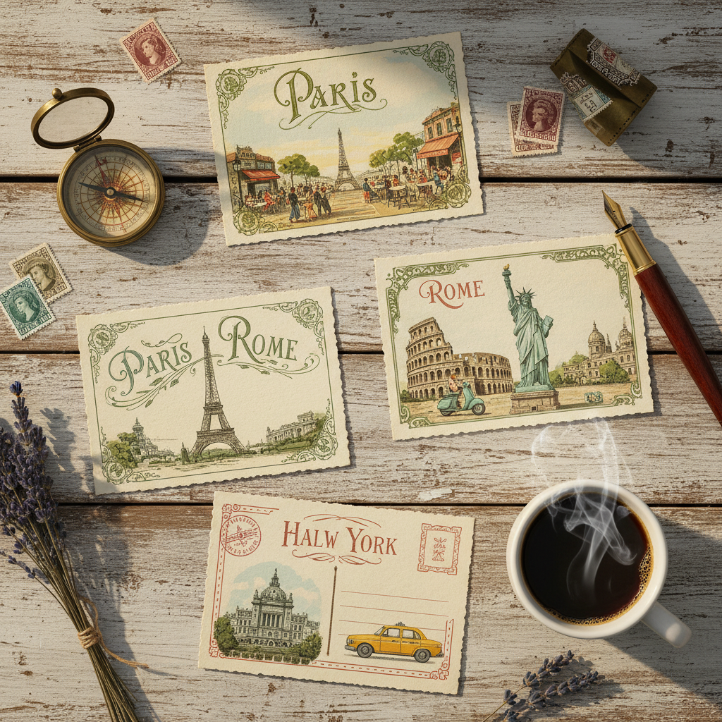 Postal vintage personalizada con diseño retro y espacio para foto y mensaje retro - Printoria