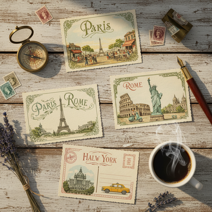 Postal vintage personalizada con diseño retro y espacio para foto y mensaje retro - Printoria
