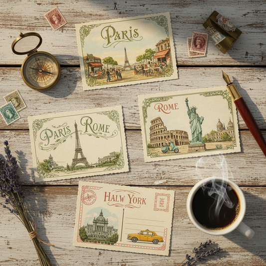 Postal vintage personalizada con diseño retro y espacio para foto y mensaje retro - Printoria